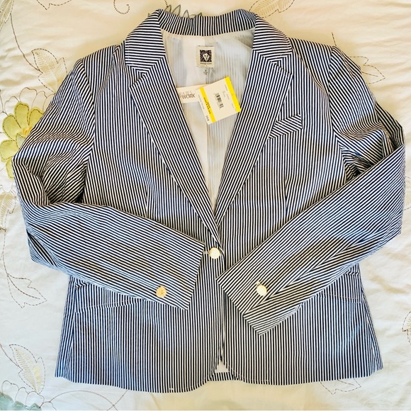 ANNE KLEIN Seersucker Stripe Single Button Front Blazer Sz M - Picture 12 of 16